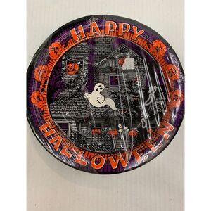Vtg Halloween Paper Plates Made in USA Haunted House Y2K